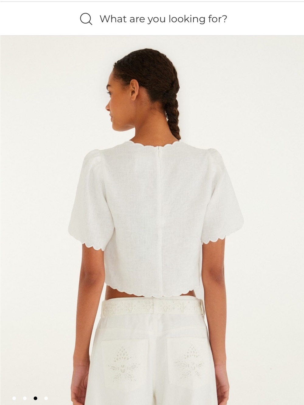 FARM Rio White Scallop-Edge Cropped Button Blouse - Picture 3 of 8